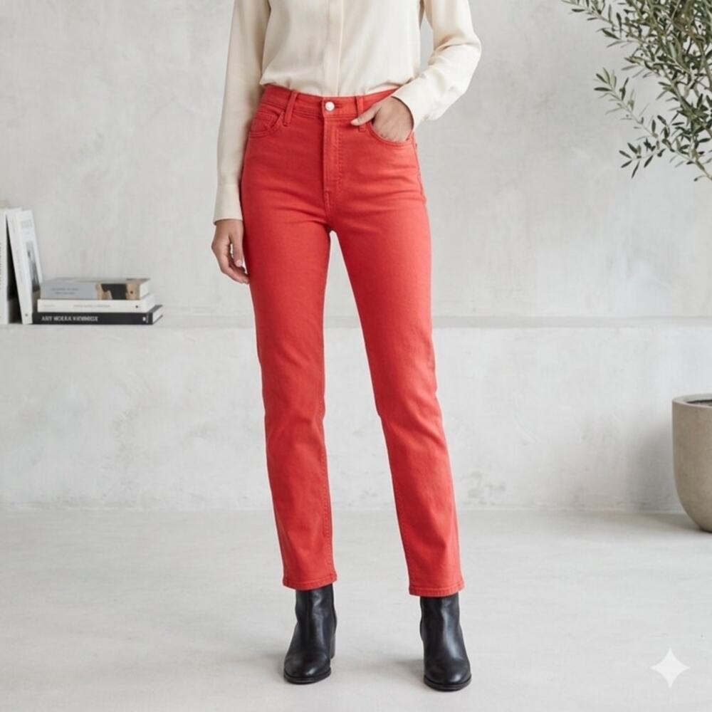 MOTHER Denim Red Coral High Rise Straight Leg Jeans Size 27 Premium
